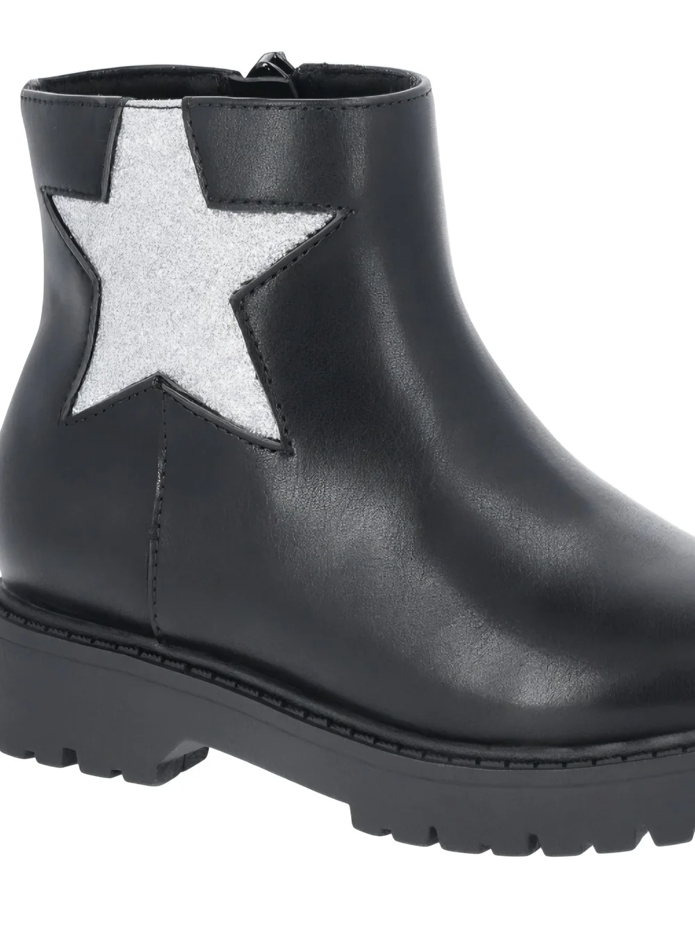 Little Girls Black Ankle Boots with Silver Glitter Star Size 2 NWT